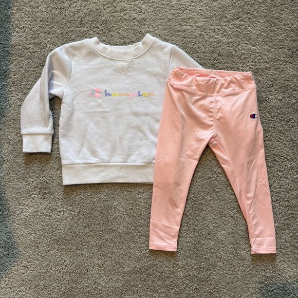 Champion Set Pink Leggings White Sweatshirt Toddler size 24 months - Picture 1 of 6